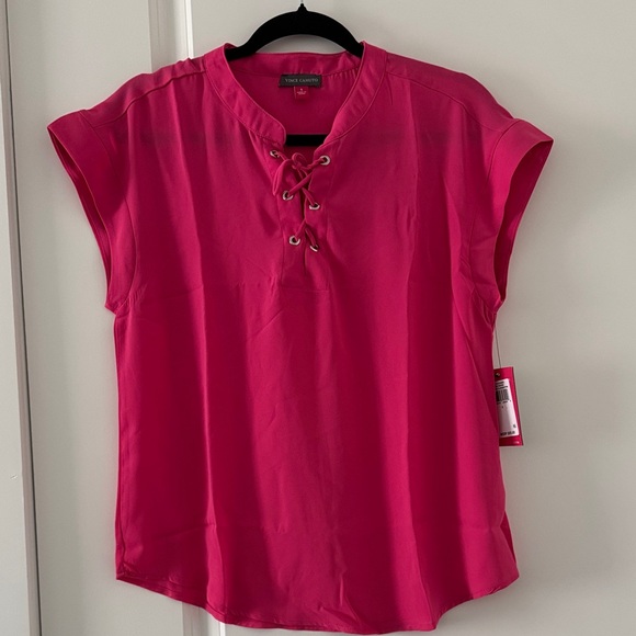 Vince Camuto Fuchsia Lace-Up Blouse Size Small – NWT Bright Pink Top - Picture 2 of 6